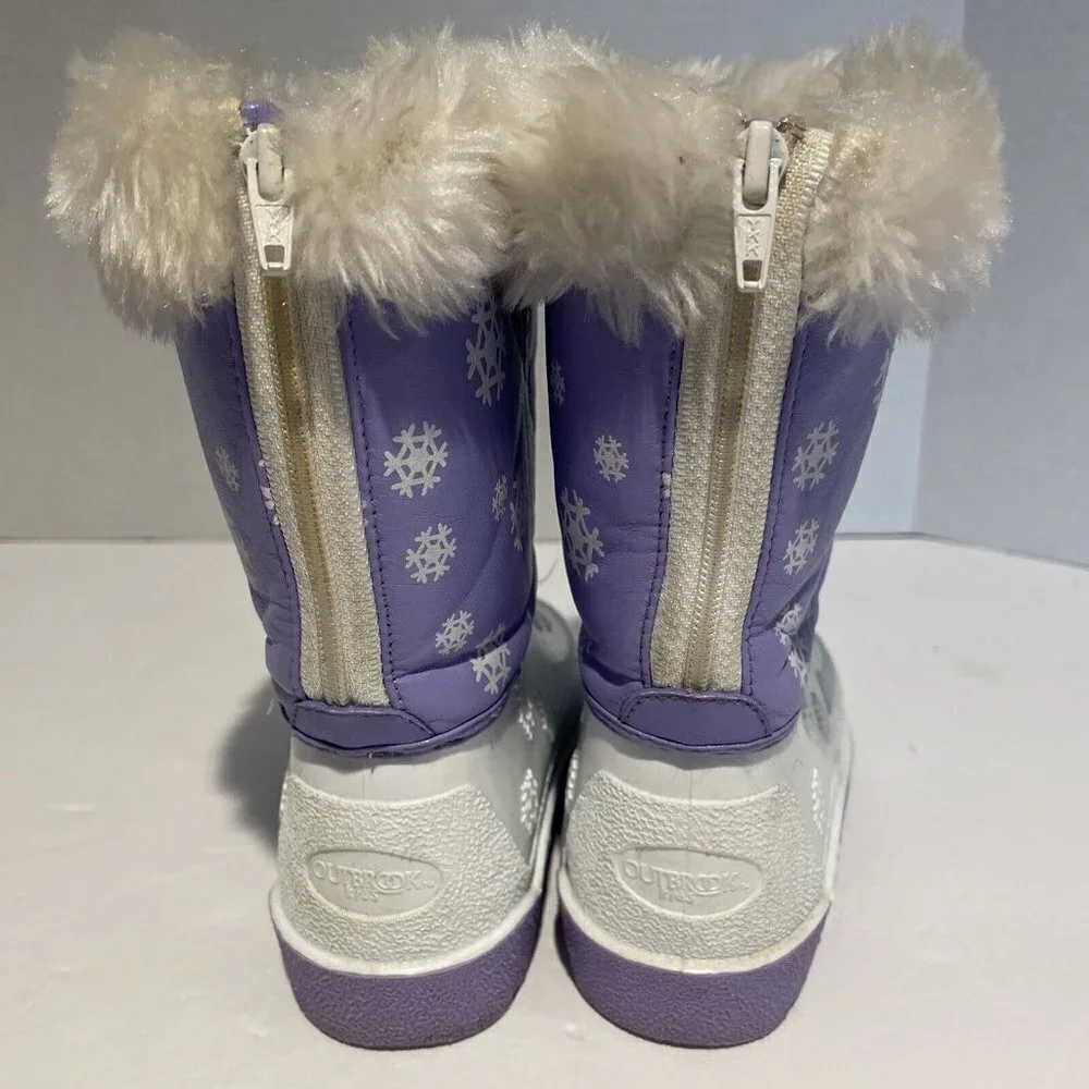 Outbrook Kids Snow Boots Child's Size 8 Faux Fur Lining Waterproof Purple White
